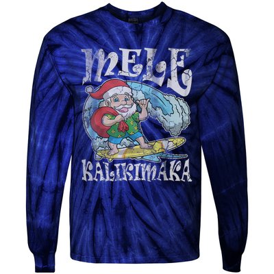 Mele Kalikimaka Christmas Santa Claus Hawaii Surfing Tie-Dye Long Sleeve Shirt