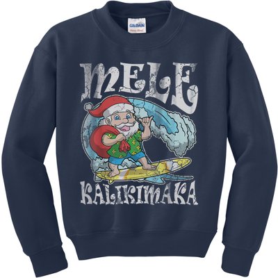 Mele Kalikimaka Christmas Santa Claus Hawaii Surfing Kids Sweatshirt