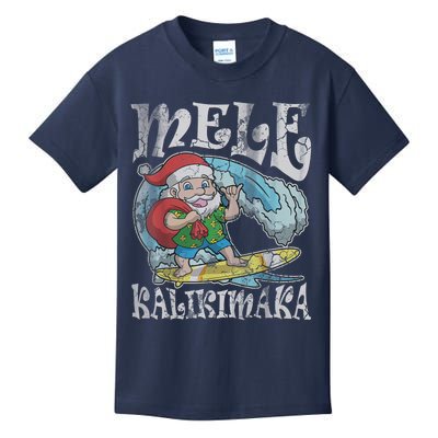 Mele Kalikimaka Christmas Santa Claus Hawaii Surfing Kids T-Shirt