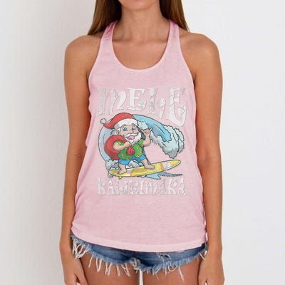 Mele Kalikimaka Christmas Santa Claus Hawaii Surfing Women's Knotted Racerback Tank