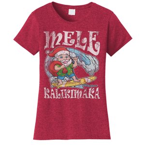 Mele Kalikimaka Christmas Santa Claus Hawaii Surfing Women's T-Shirt