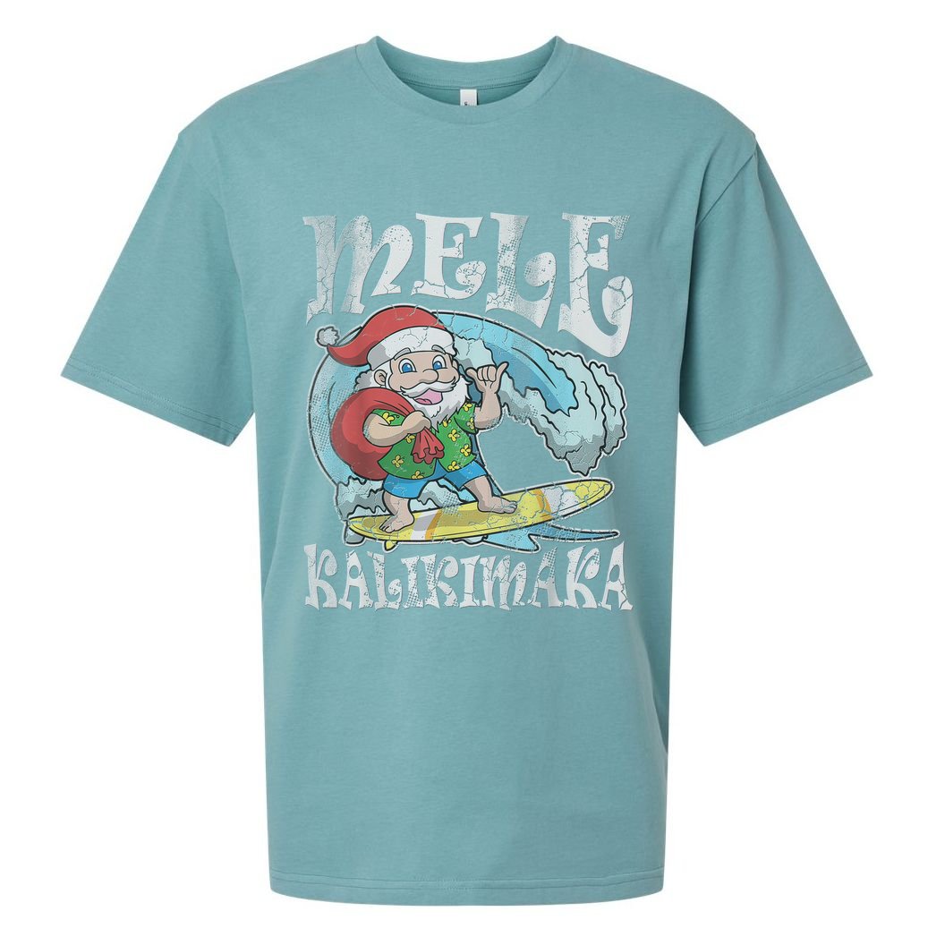 Mele Kalikimaka Christmas Santa Claus Hawaii Surfing Sueded Cloud Jersey T-Shirt