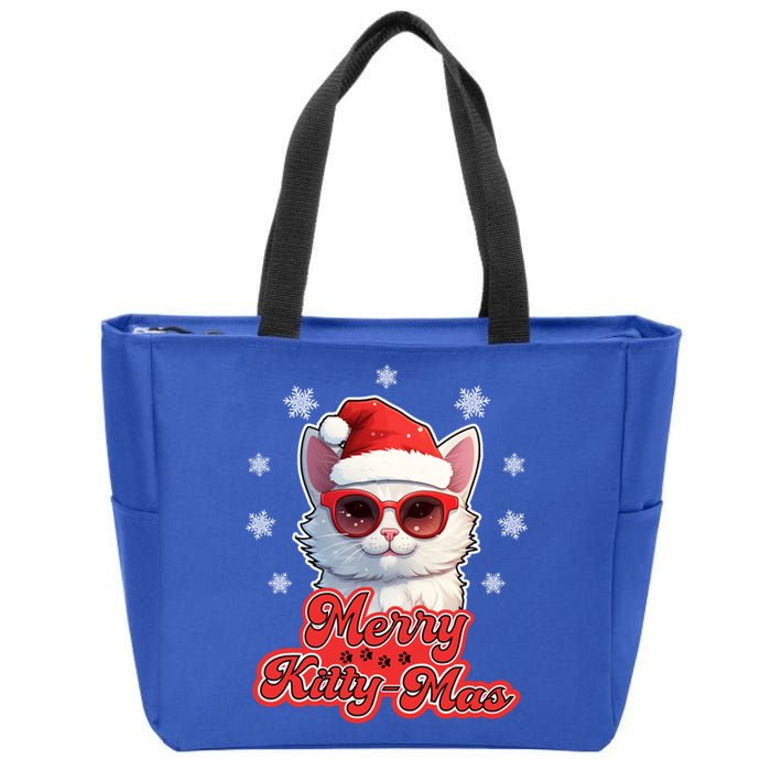 Merry Kittymas Cat Santa Claus Kitten Lovers Christmas Puns Gift Zip Tote Bag