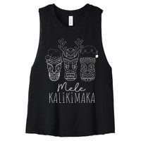 Mele Kalikimaka Christmas Hawaiian Santa Tiki Mask Tropical Women's Racerback Cropped Tank