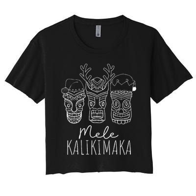 Mele Kalikimaka Christmas Hawaiian Santa Tiki Mask Tropical Women's Crop Top Tee