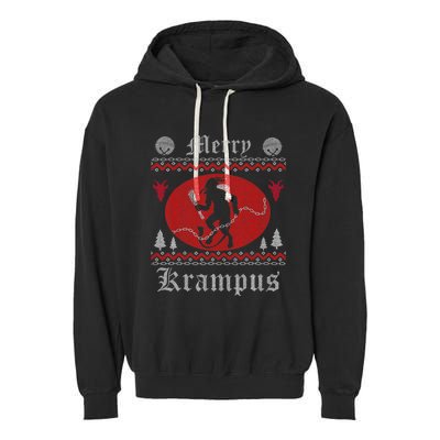 Merry Krampus Christmas Xmas Horror Ugly Sweater Evil Pajama Garment-Dyed Fleece Hoodie