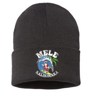 Mele Kalikimaka Christmas Surf Design Santa Surfing Sustainable Knit Beanie