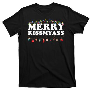 Merry Kissmyass Christmas Lights Sarcastic Xmas Funny Pajama T-Shirt