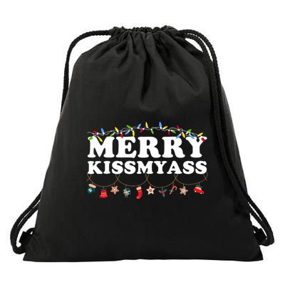 Merry Kissmyass Christmas Lights Sarcastic Xmas Funny Pajama Drawstring Bag