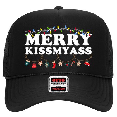 Merry Kissmyass Christmas Lights Sarcastic Xmas Funny Pajama Trucker Hat