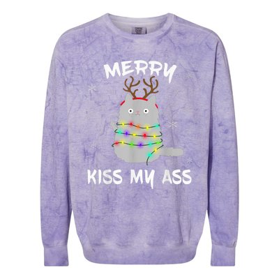 Merry KissMyAss Christmas Theme Cat Lovers Gift for Cat Mum Colorblast Crewneck Sweatshirt