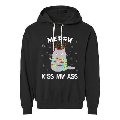 Merry KissMyAss Christmas Theme Cat Lovers Gift for Cat Mum Garment-Dyed Fleece Hoodie