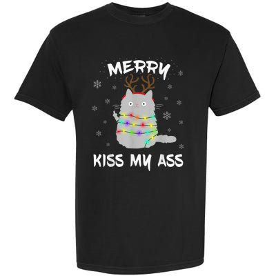 Merry KissMyAss Christmas Theme Cat Lovers Gift for Cat Mum Garment-Dyed Heavyweight T-Shirt