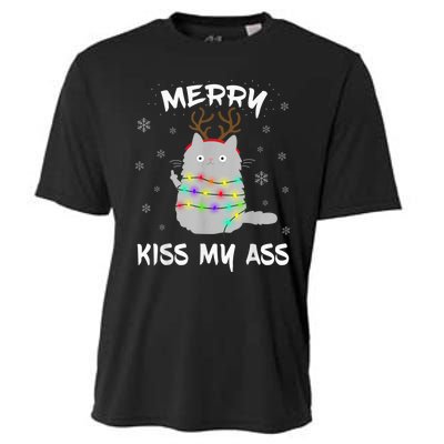 Merry KissMyAss Christmas Theme Cat Lovers Gift for Cat Mum Cooling Performance Crew T-Shirt