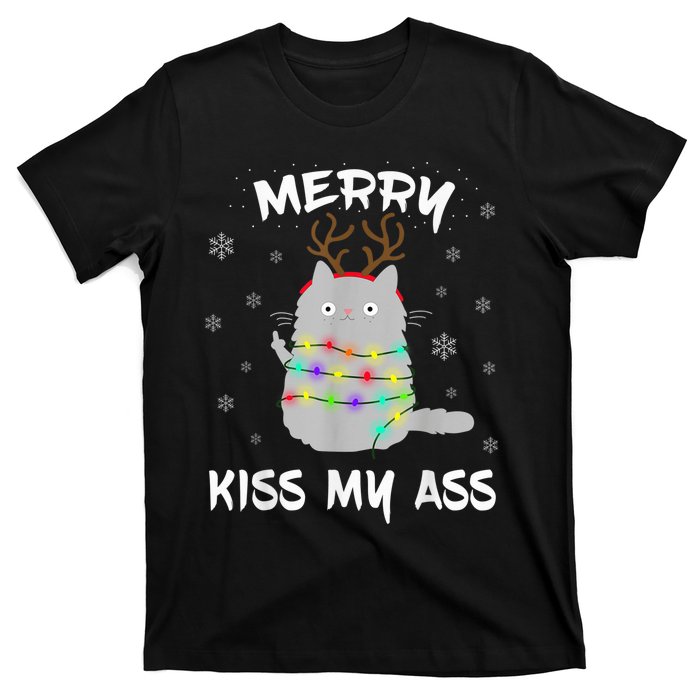 Merry KissMyAss Christmas Theme Cat Lovers Gift for Cat Mum T-Shirt