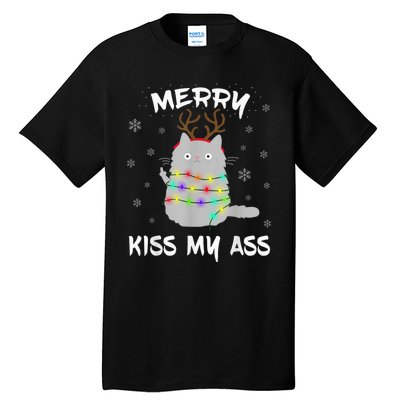 Merry KissMyAss Christmas Theme Cat Lovers Gift for Cat Mum Tall T-Shirt