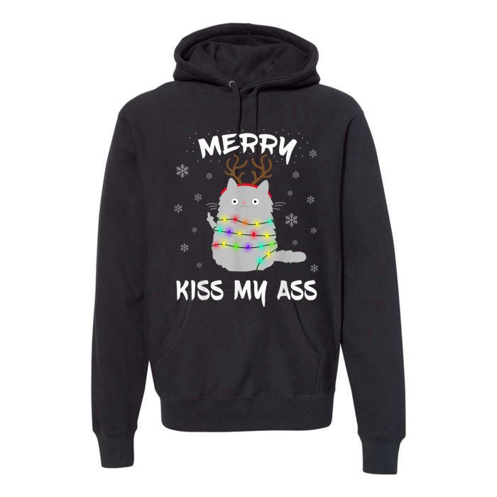 Merry KissMyAss Christmas Theme Cat Lovers Gift for Cat Mum Premium Hoodie