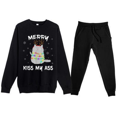 Merry KissMyAss Christmas Theme Cat Lovers Gift for Cat Mum Premium Crewneck Sweatsuit Set