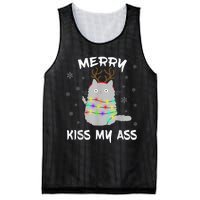 Merry KissMyAss Christmas Theme Cat Lovers Gift for Cat Mum Mesh Reversible Basketball Jersey Tank