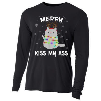 Merry KissMyAss Christmas Theme Cat Lovers Gift for Cat Mum Cooling Performance Long Sleeve Crew