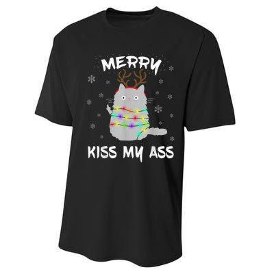 Merry KissMyAss Christmas Theme Cat Lovers Gift for Cat Mum Performance Sprint T-Shirt