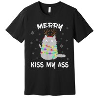 Merry KissMyAss Christmas Theme Cat Lovers Gift for Cat Mum Premium T-Shirt