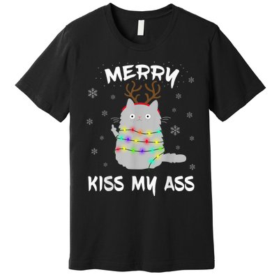 Merry KissMyAss Christmas Theme Cat Lovers Gift for Cat Mum Premium T-Shirt