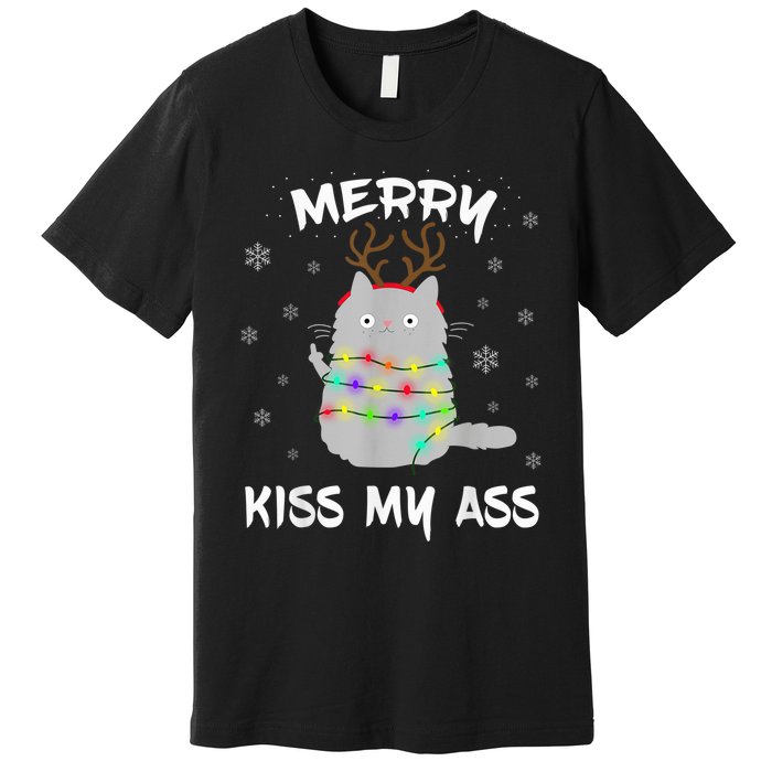 Merry KissMyAss Christmas Theme Cat Lovers Gift for Cat Mum Premium T-Shirt