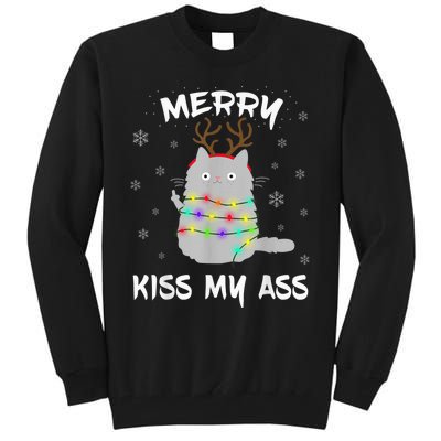 Merry KissMyAss Christmas Theme Cat Lovers Gift for Cat Mum Tall Sweatshirt