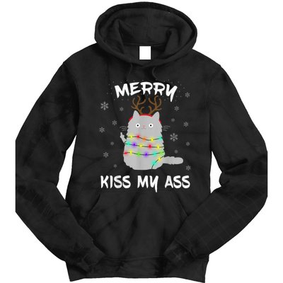 Merry KissMyAss Christmas Theme Cat Lovers Gift for Cat Mum Tie Dye Hoodie