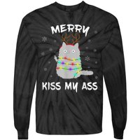 Merry KissMyAss Christmas Theme Cat Lovers Gift for Cat Mum Tie-Dye Long Sleeve Shirt