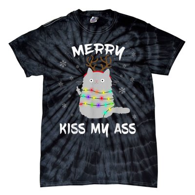 Merry KissMyAss Christmas Theme Cat Lovers Gift for Cat Mum Tie-Dye T-Shirt