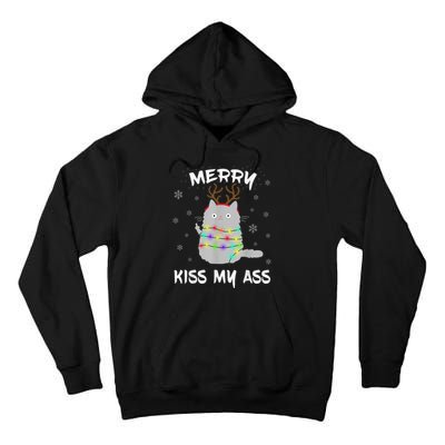 Merry KissMyAss Christmas Theme Cat Lovers Gift for Cat Mum Tall Hoodie