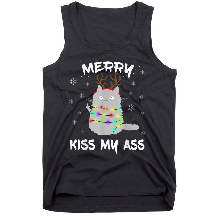 Merry KissMyAss Christmas Theme Cat Lovers Gift for Cat Mum Tank Top