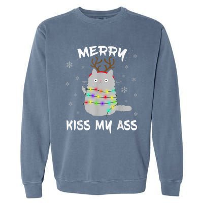 Merry KissMyAss Christmas Theme Cat Lovers Gift for Cat Mum Garment-Dyed Sweatshirt