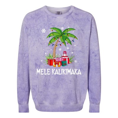 Mele Kalikimaka Christmas Lights Palm Tree Hawaiian Xmas Gift Colorblast Crewneck Sweatshirt