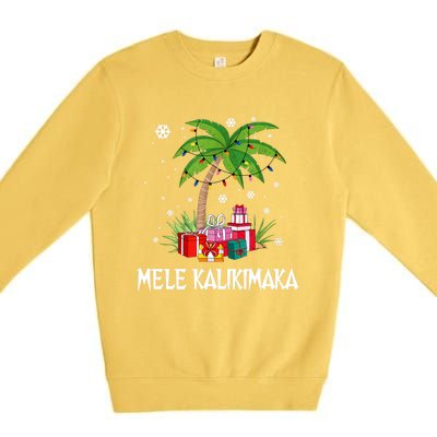 Mele Kalikimaka Christmas Lights Palm Tree Hawaiian Xmas Gift Premium Crewneck Sweatshirt