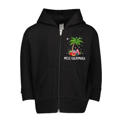 Mele Kalikimaka Christmas Lights Palm Tree Hawaiian Xmas Gift Toddler Zip Fleece Hoodie