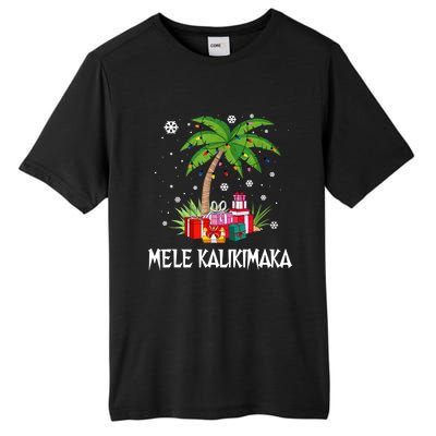 Mele Kalikimaka Christmas Lights Palm Tree Hawaiian Xmas Gift Tall Fusion ChromaSoft Performance T-Shirt