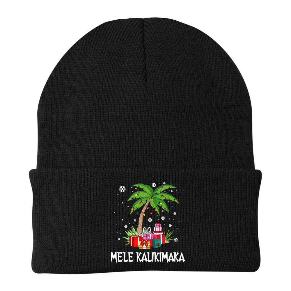 Mele Kalikimaka Christmas Lights Palm Tree Hawaiian Xmas Gift Beanie