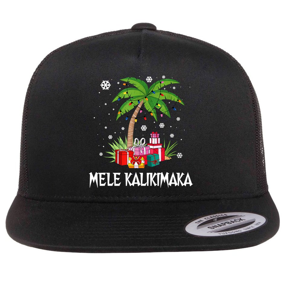 Mele Kalikimaka Christmas Lights Palm Tree Hawaiian Xmas Gift Flat Bill Trucker Hat