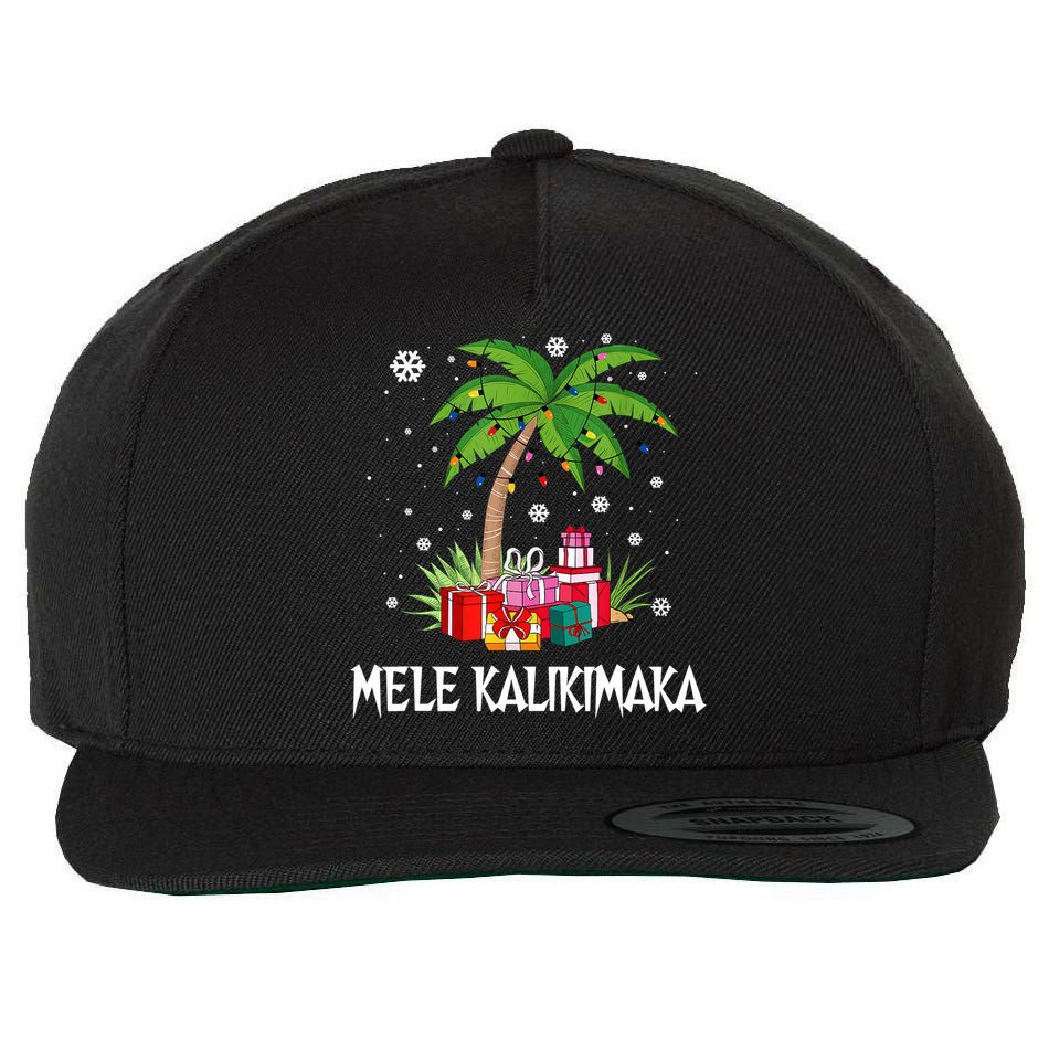 Mele Kalikimaka Christmas Lights Palm Tree Hawaiian Xmas Gift Wool Snapback Cap