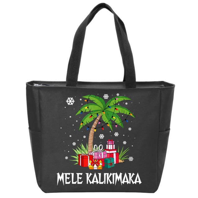 Mele Kalikimaka Christmas Lights Palm Tree Hawaiian Xmas Gift Zip Tote Bag