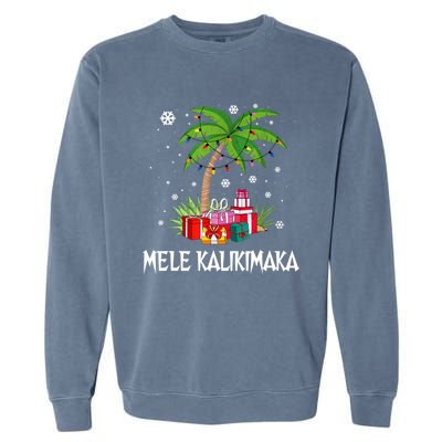 Mele Kalikimaka Christmas Lights Palm Tree Hawaiian Xmas Gift Garment-Dyed Sweatshirt