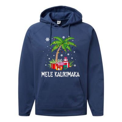 Mele Kalikimaka Christmas Lights Palm Tree Hawaiian Xmas Gift Performance Fleece Hoodie