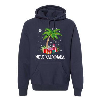 Mele Kalikimaka Christmas Lights Palm Tree Hawaiian Xmas Gift Premium Hoodie