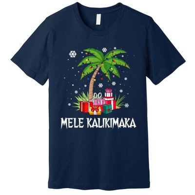 Mele Kalikimaka Christmas Lights Palm Tree Hawaiian Xmas Gift Premium T-Shirt