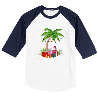 Mele Kalikimaka Christmas Lights Palm Tree Hawaiian Xmas Gift Baseball Sleeve Shirt