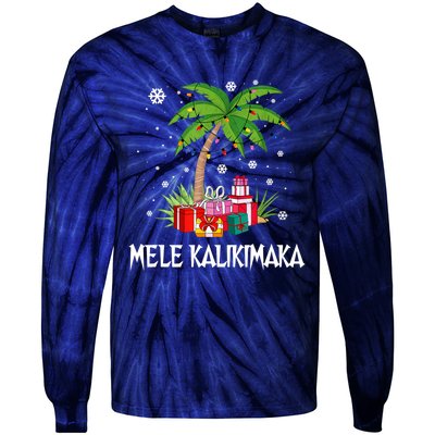 Mele Kalikimaka Christmas Lights Palm Tree Hawaiian Xmas Gift Tie-Dye Long Sleeve Shirt