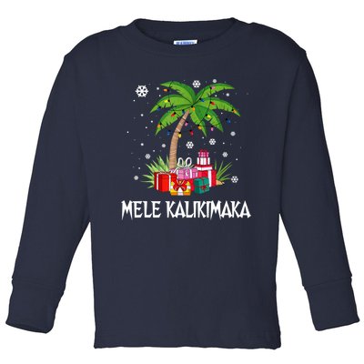 Mele Kalikimaka Christmas Lights Palm Tree Hawaiian Xmas Gift Toddler Long Sleeve Shirt